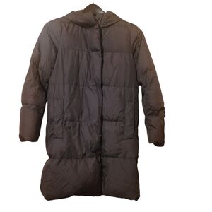 J. Crew Long Puffer Dark Brown Womens size Small  MISSING BELT